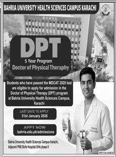 Admission notice for Bahria University Health Sciences Karachi Campus